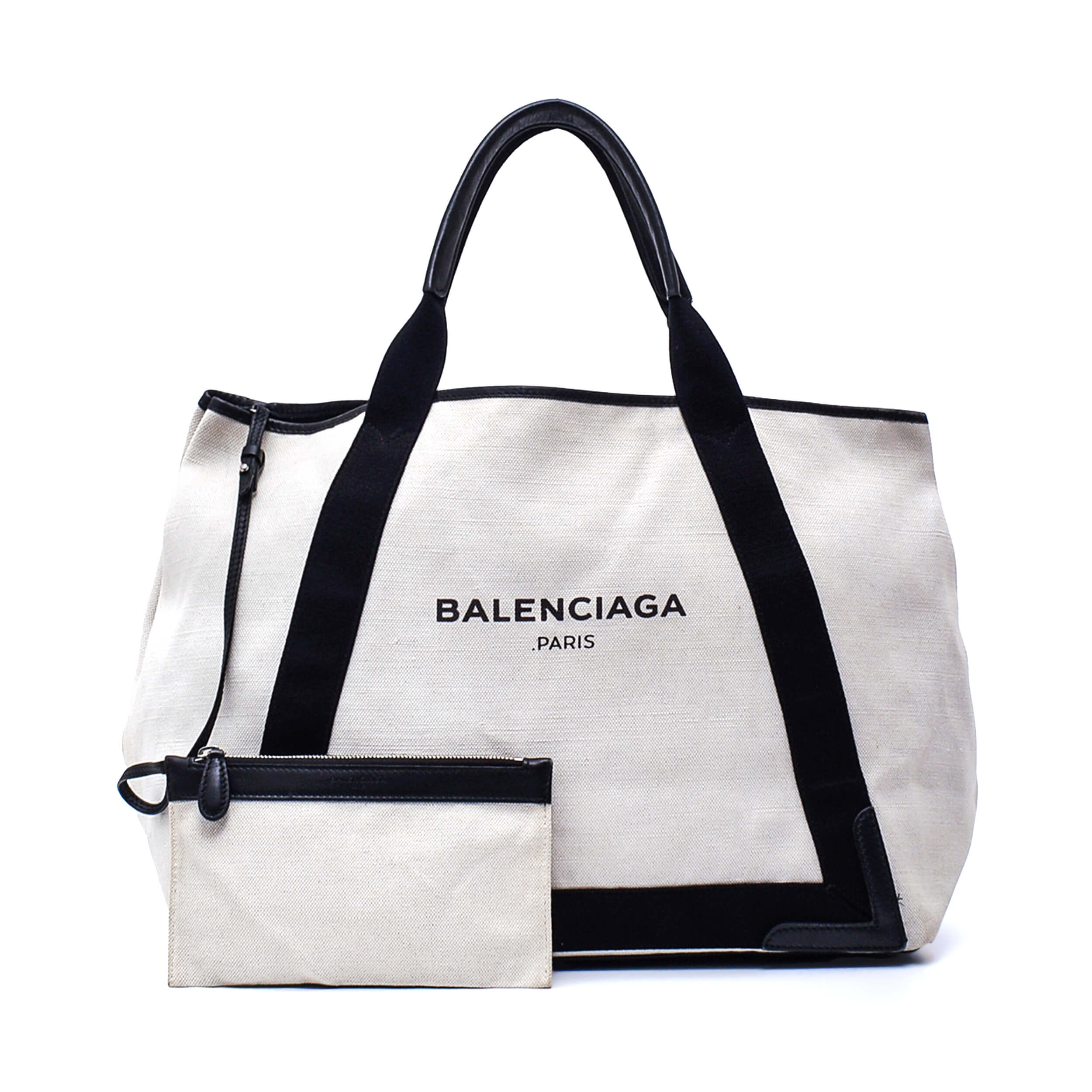 Balenciaga - Beige & Black Canvas Shopper Tote Bag 